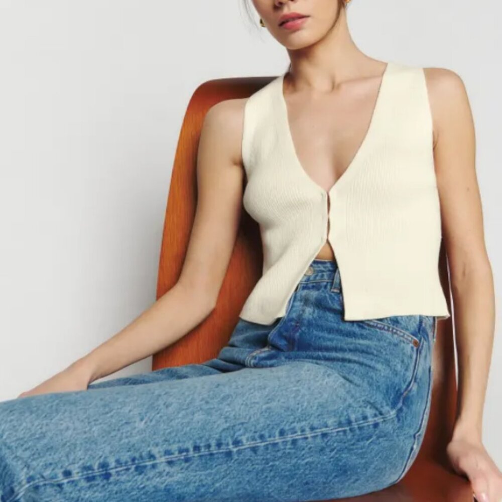 Reformation Myrtle Cotton Sweater NWT Fior Di Latte XS